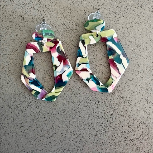 Multicolor Lucite Mosaic Geometric Earrings - Picture 1 of 2